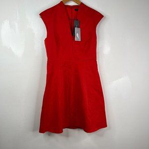 Halston Heritage Dress Womens Sz 4 Red V-Neck Sleeveless Flared New